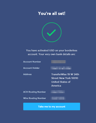 Step 4 - TransferWise Borderless account banking details