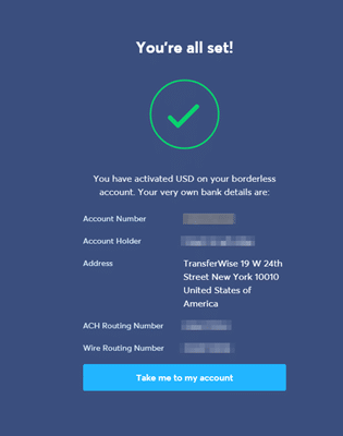 Step 4 - Wise Borderless account banking details